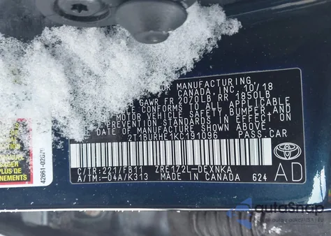 2019 Toyota Corolla Le z USA, uszkodzony, nr VIN 2T1BURHE1KC191096